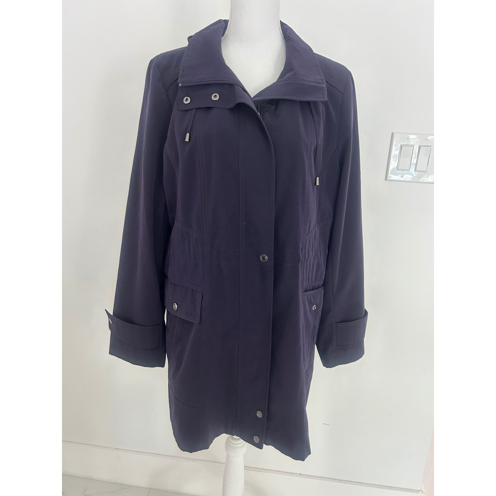 Portrait Womens Navy Blue Hooded Utility Jacket Cinched Waist Parka Coat Large